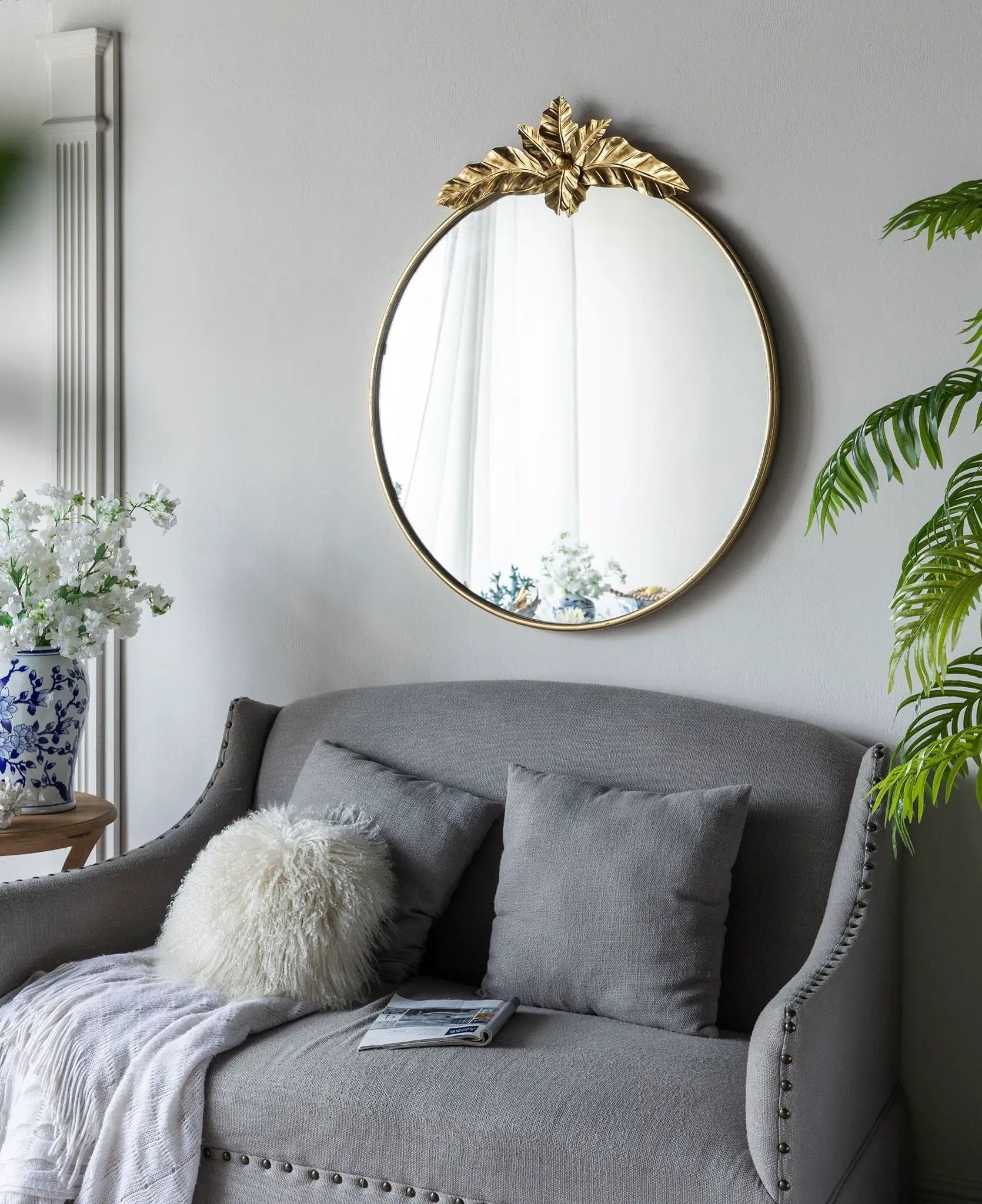 Large Round Wall Mirror With Metal Frame, Circle Accent Mirror For Living Room Bedroom Entryway - Gold by HouseOfZazla