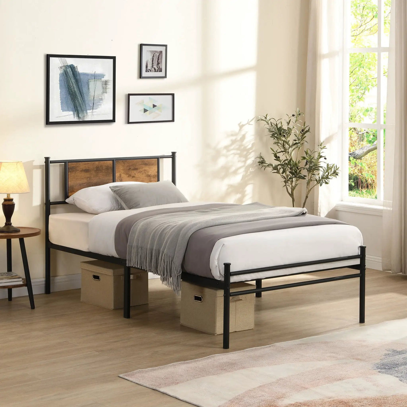 Modern Metal Bedframe With Headboard, Durable Steel Structure by HouseOfZazla