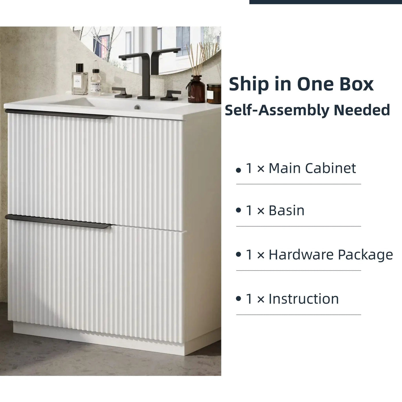 Fluted Bathroom Vanity With Ceramic Sink, Freestanding Cabinet by HouseOfZazla