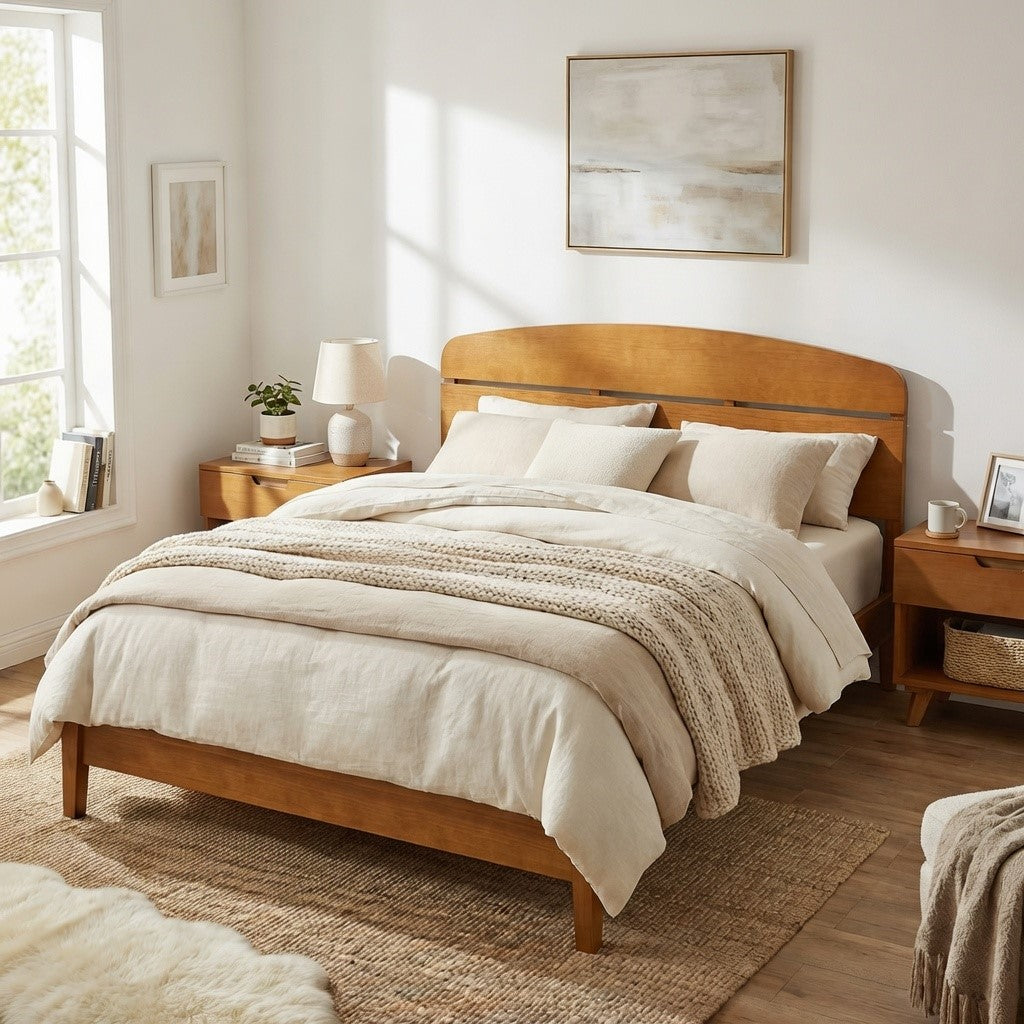 Queen Size Solid Wood Platform Bed with Curved Headboard, photo 5 of 10