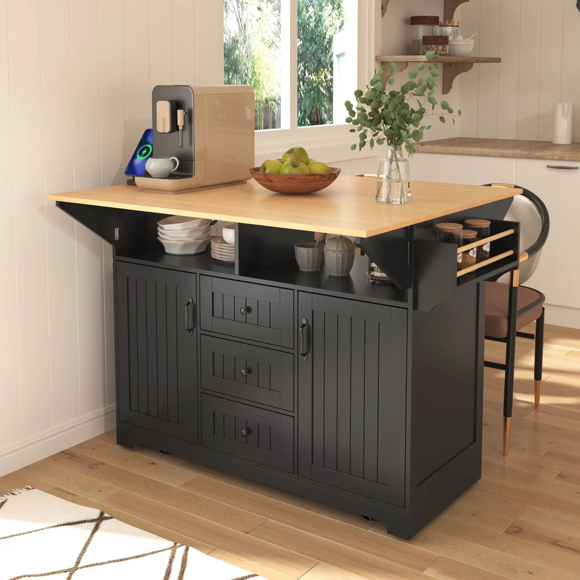 K&K 55.7'' Large Kitchen Island with 2 Drop Leaf by HouseOfZazla