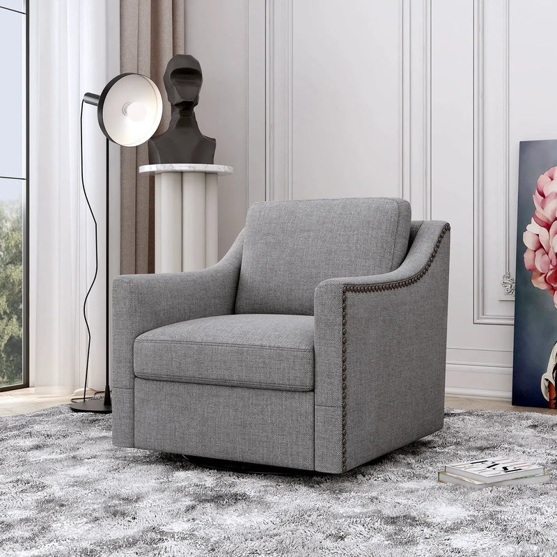 360 Degree Swivel Armchair, Skin Friendly Fabric, Ergonomic Design, Brass Nail Decorative Armchair by Unique Piece Furniture