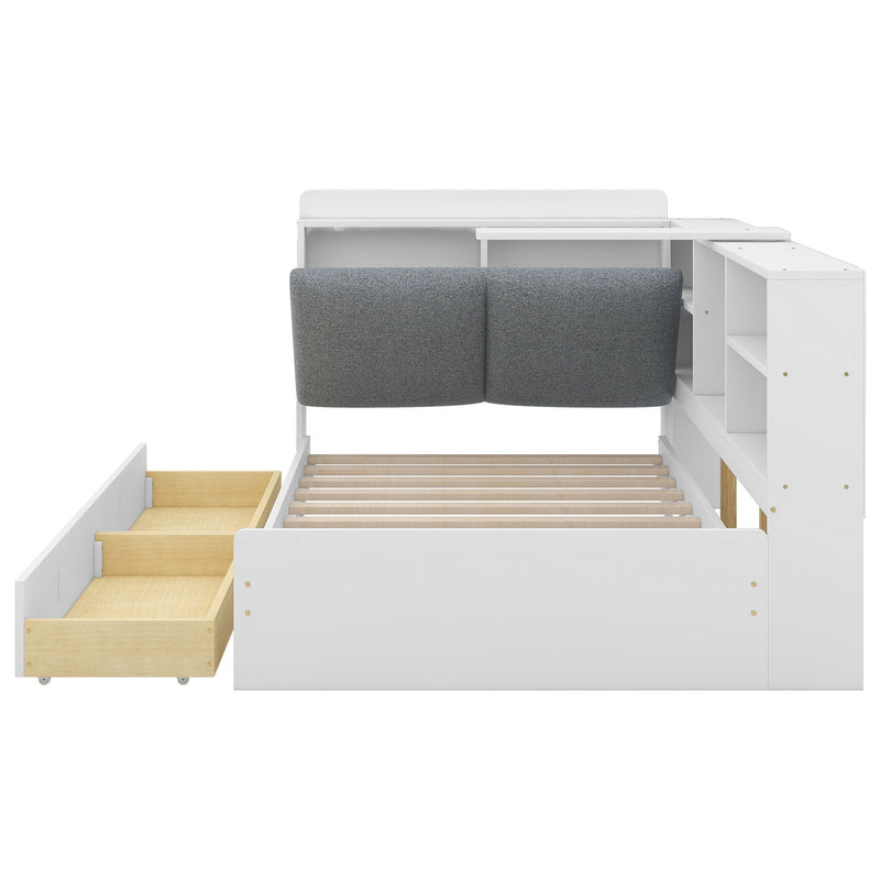 Platform Bed With Storage Headboard, Shelves And 2 Drawers by HouseOfZazla