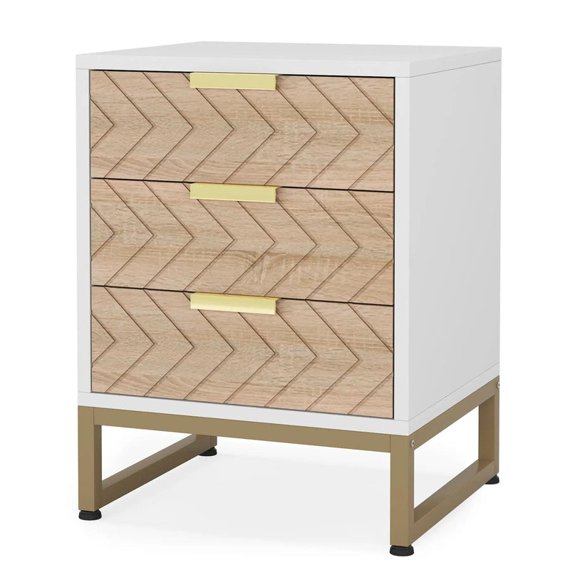 Nightstands With 3 Drawers, Zig Zag Design (Set of 2) - White / Oak by HouseOfZazla