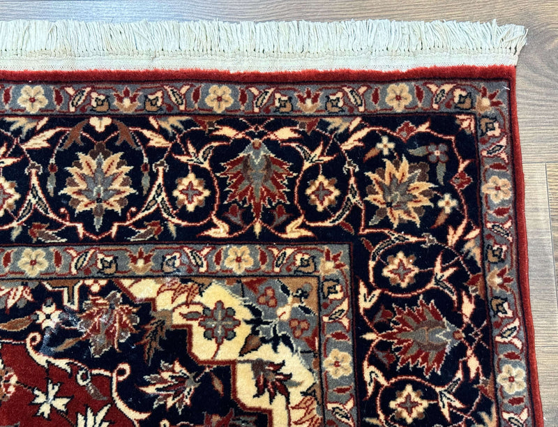 Sino Persian Rug 4x6, Traditional Wool Hand Knotted Carpet, Red Navy Blue, 225 KPSI by Jewel Rugs
