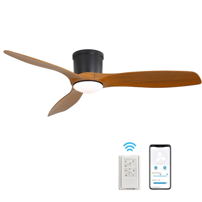 Smart Ceiling Fan With Remote Control, 3 Blades, Dimmable LED Light, Reversible DC Motor - Black by Unique Piece Furniture