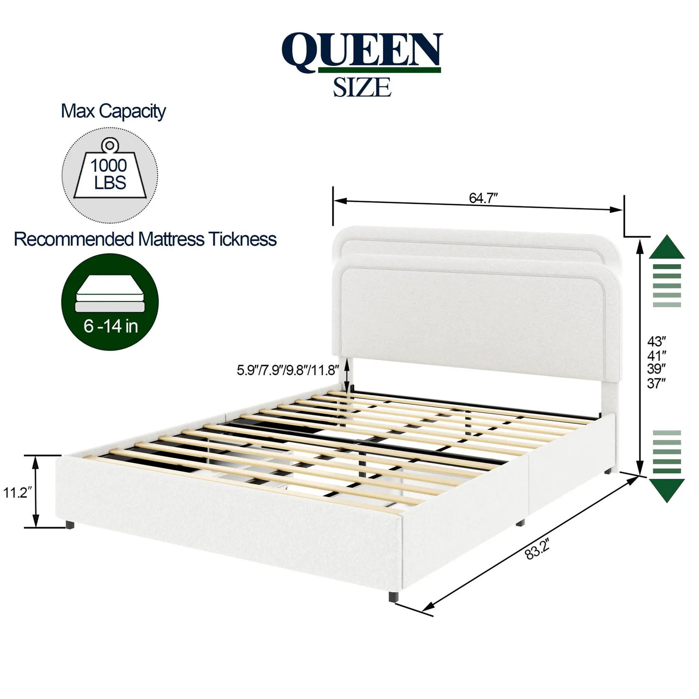 Liv - Patented With Drawers Upholstered Storage Platform Bed by HouseOfZazla