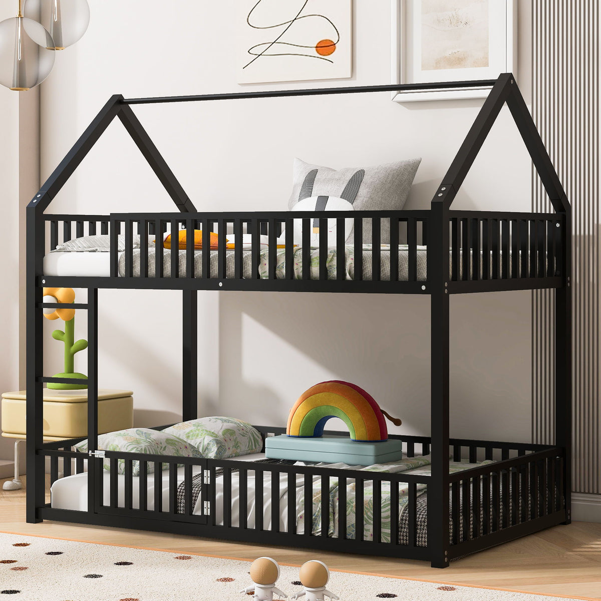 Metal House Bunk Bed with Fence and Door - Twin over Twin, photo 15 of 20