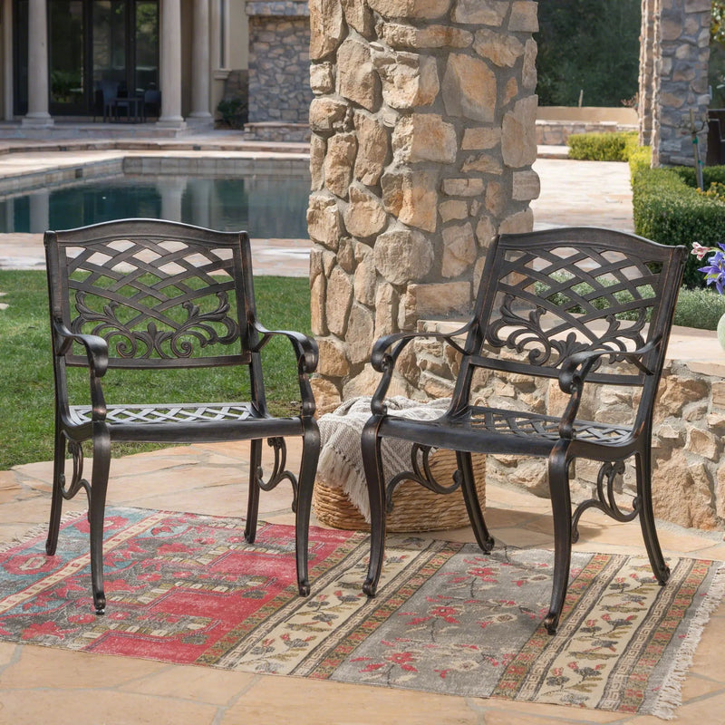 Luminea Outdoor Aluminum Dining Chair With Scroll Design, Lattice Pattern And Cabriole Legs - Copper by HouseOfZazla
