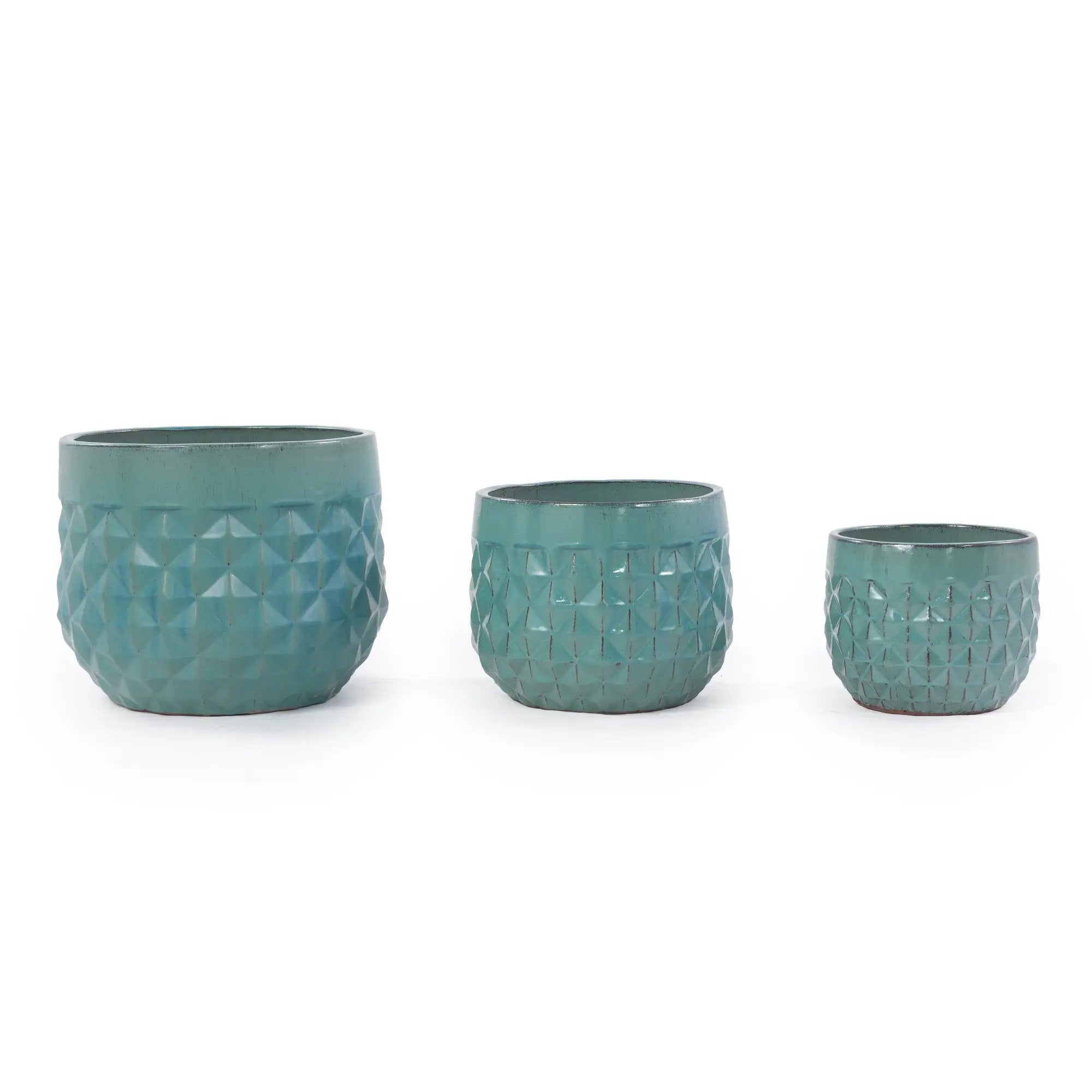 Handmade Ceramic Planter Pots Set of 3, Vintage Turquoise by HouseOfZazla