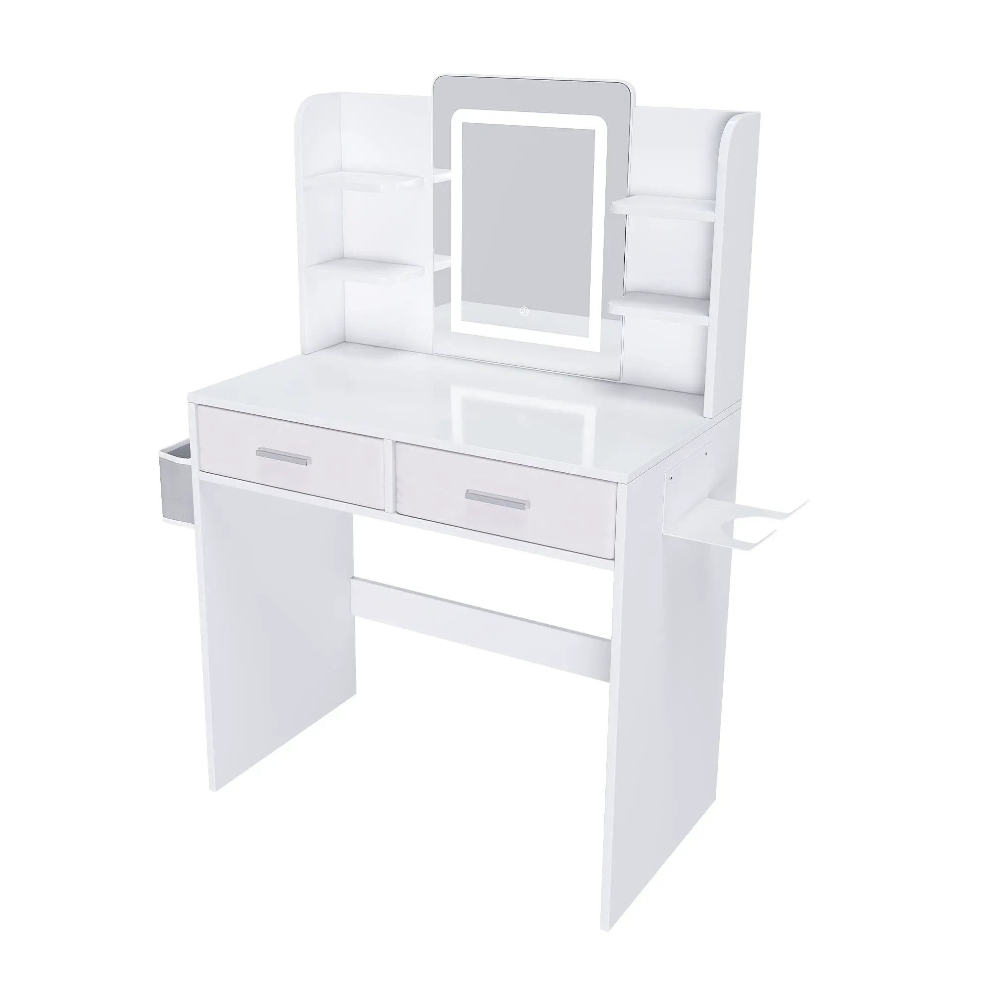 Elegant LED Mirror Vanity Dressing Table With Adjustable Lights, Drawers & Storage - White by Unique Piece Furniture