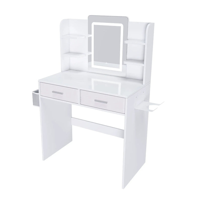 Elegant LED Mirror Vanity Dressing Table With Adjustable Lights, Drawers & Storage - White by Unique Piece Furniture
