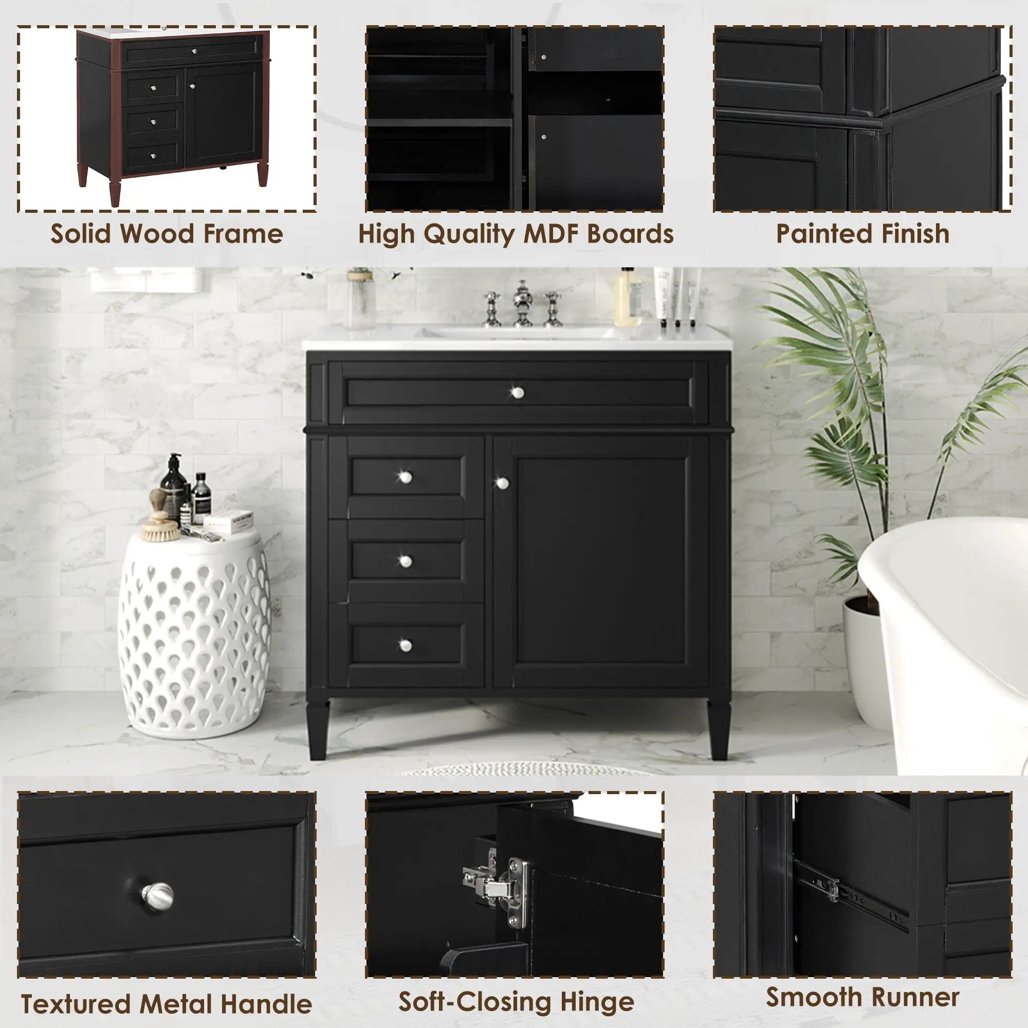 Bathroom Vanity With Top Sink, 2 Drawers And Tip Out Drawer by Unique Piece Furniture