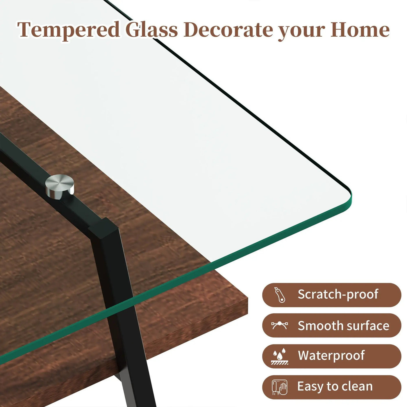 Rectangle Coffee Table, Tempered Glass Tabletop With Metal Legs, Modern Table For Living Room by HouseOfZazla