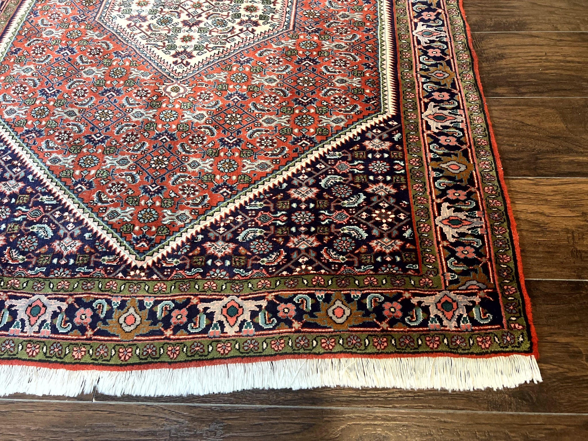 Persian Bidjar Rug 4x5, Finely Hand Knotted Vintage Carpet, Red and Navy Blue, Handmade Wool Rug, 180 KPSI by Jewel Rugs