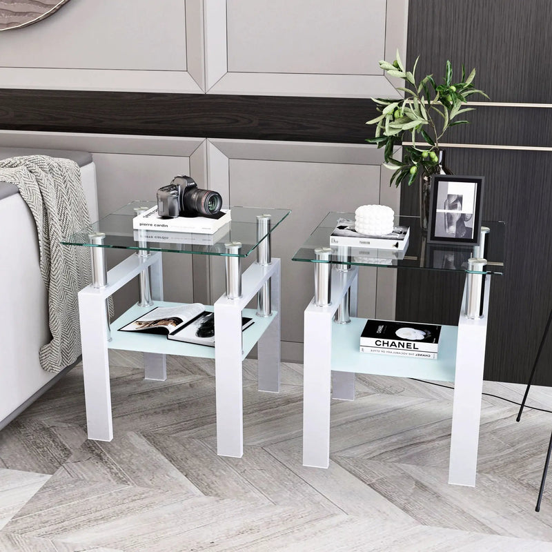 Modern Tempered Glass Tea Table, End Square Table For Living Room by Unique Piece Furniture