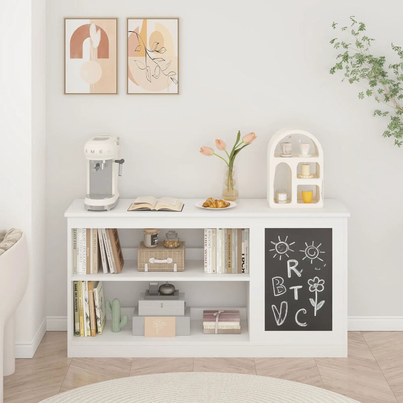 3 In 1 Bookshelf And Toy Storage Cabinet With Chalkboard, Organizer For Playroom Featuring And Spacious Storage - White by Unique Piece Furniture