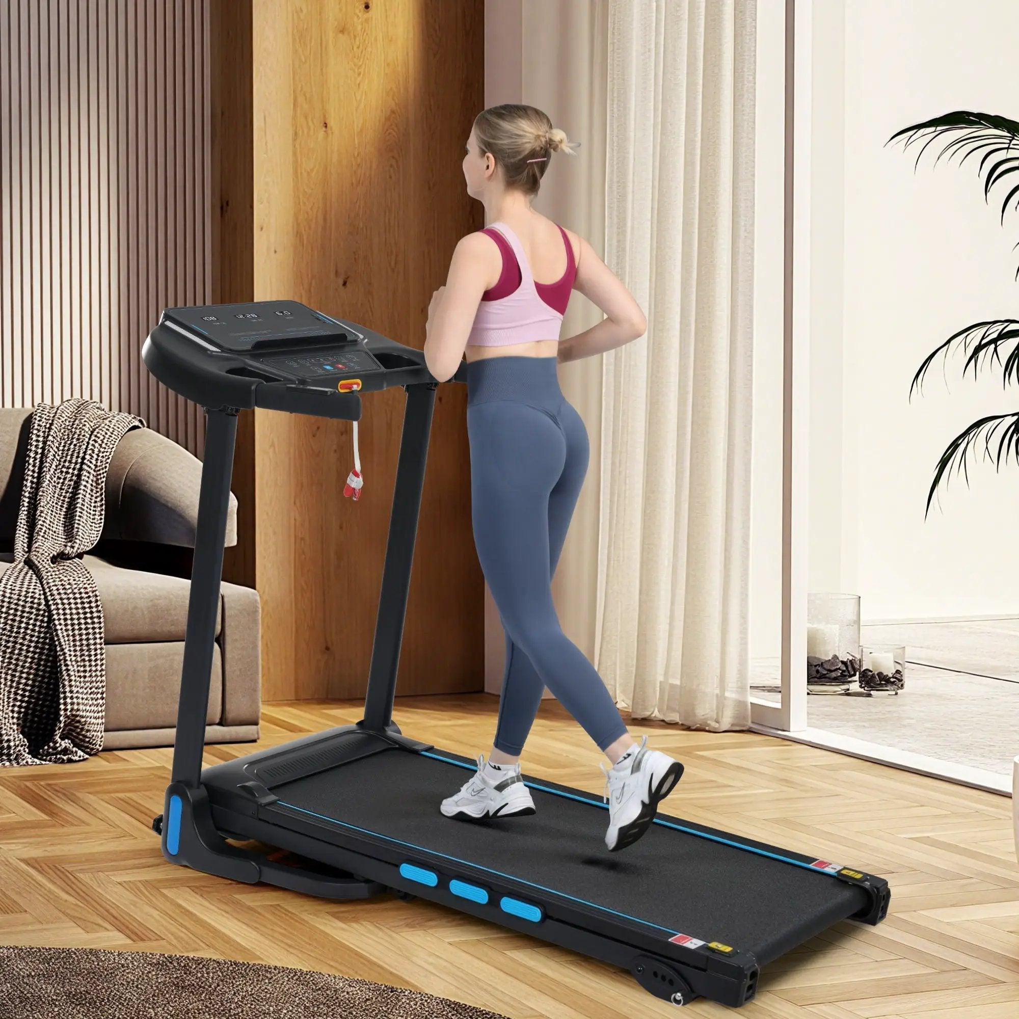 3.5Hp Hydraulic System Auto Foldable Treadmill With Incline, Heart Rate Sensors, Type C & USB Charge, Bluetooth Speaker - Black by HouseOfZazla