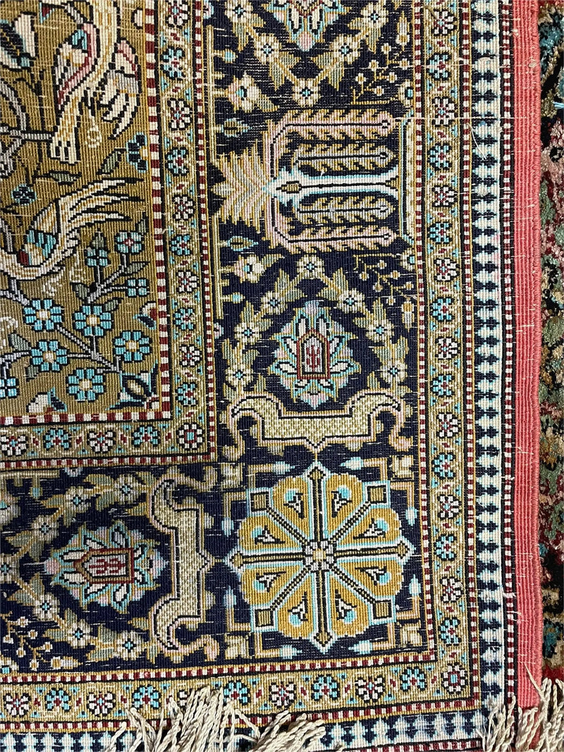 Persian Qum Silk Rug 3.8 x 5.6, Silk on Silk, Animal Pictorials, Fine 330 KPSI by Jewel Rugs