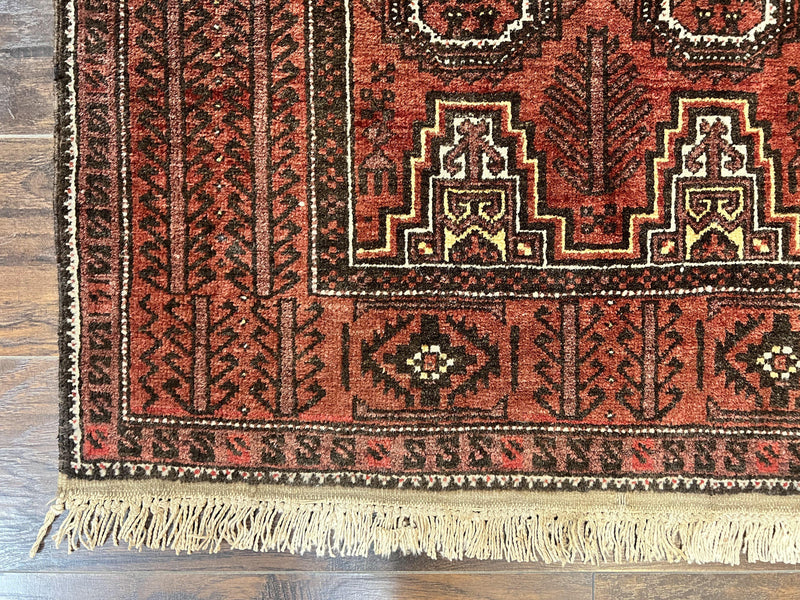 Antique Persian Turkoman Rug 3x6, Wool Tribal Handmade Carpet, Red and Black by Jewel Rugs