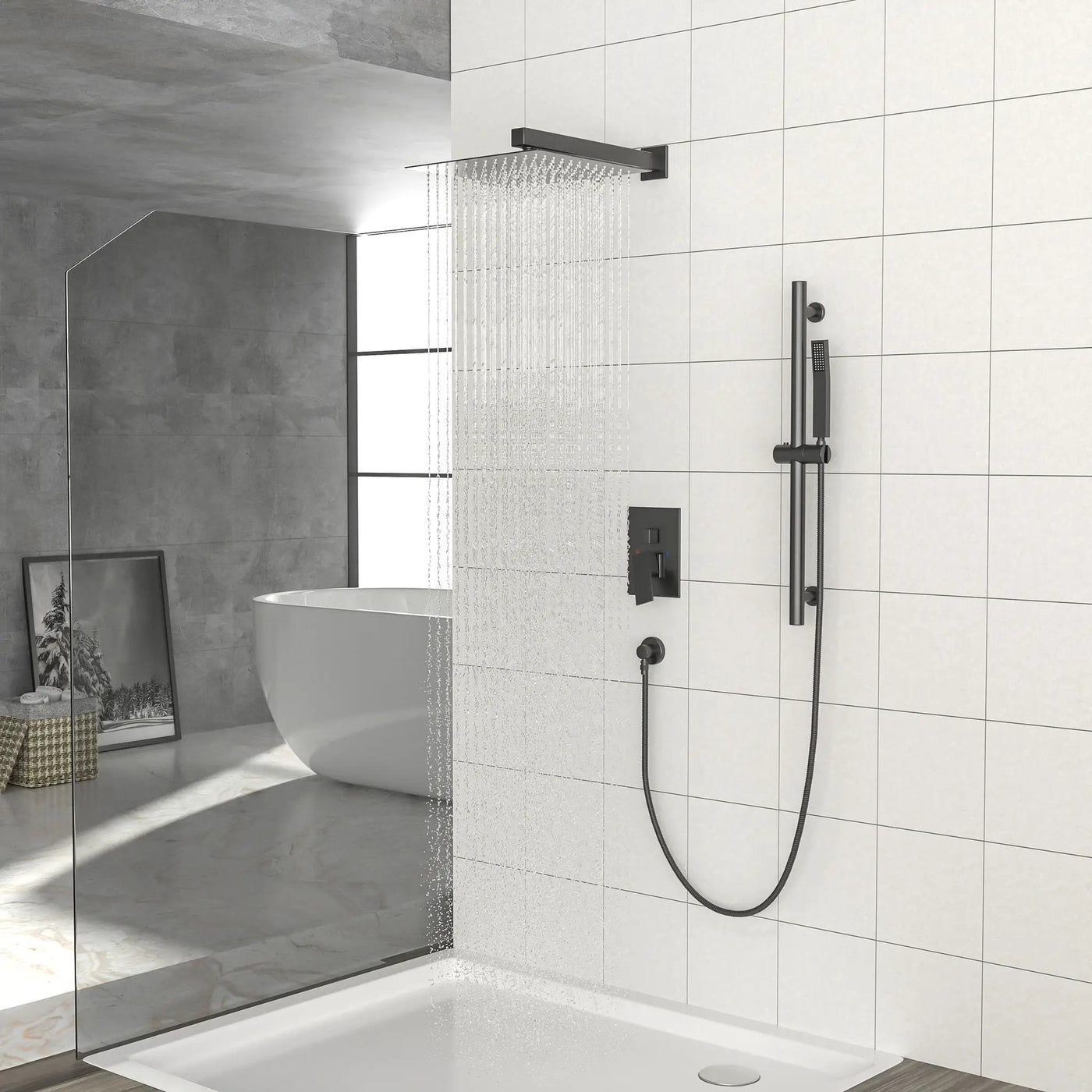 Modern Shower System With Adjustable Slide Bar, Stainless Steel And Brass Construction by HouseOfZazla