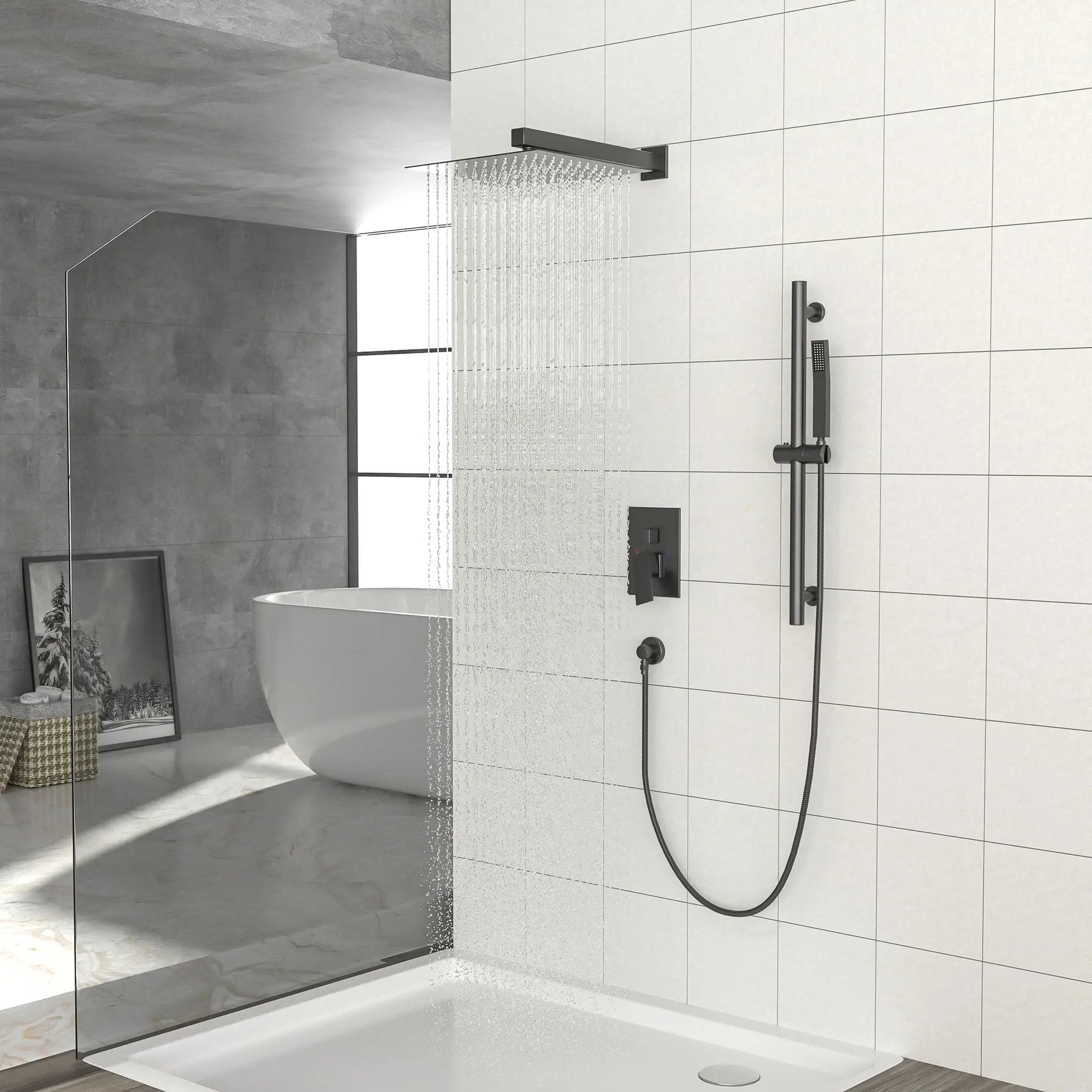Modern Shower System With Adjustable Slide Bar, Stainless Steel And Brass Construction by HouseOfZazla