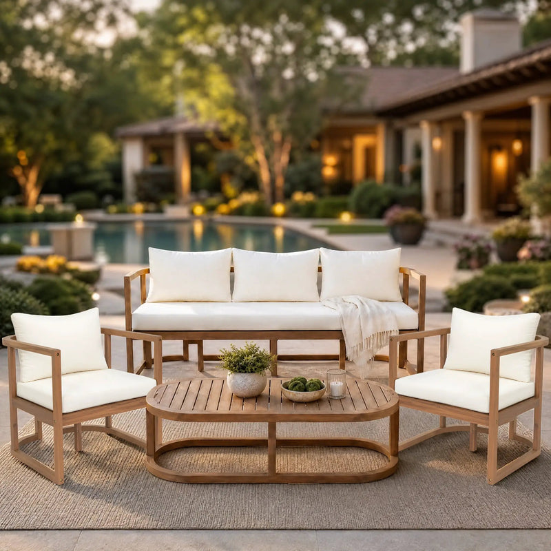 TOPMAX 4-Piece Modern Acacia Wood Sofa Set by HouseOfZazla