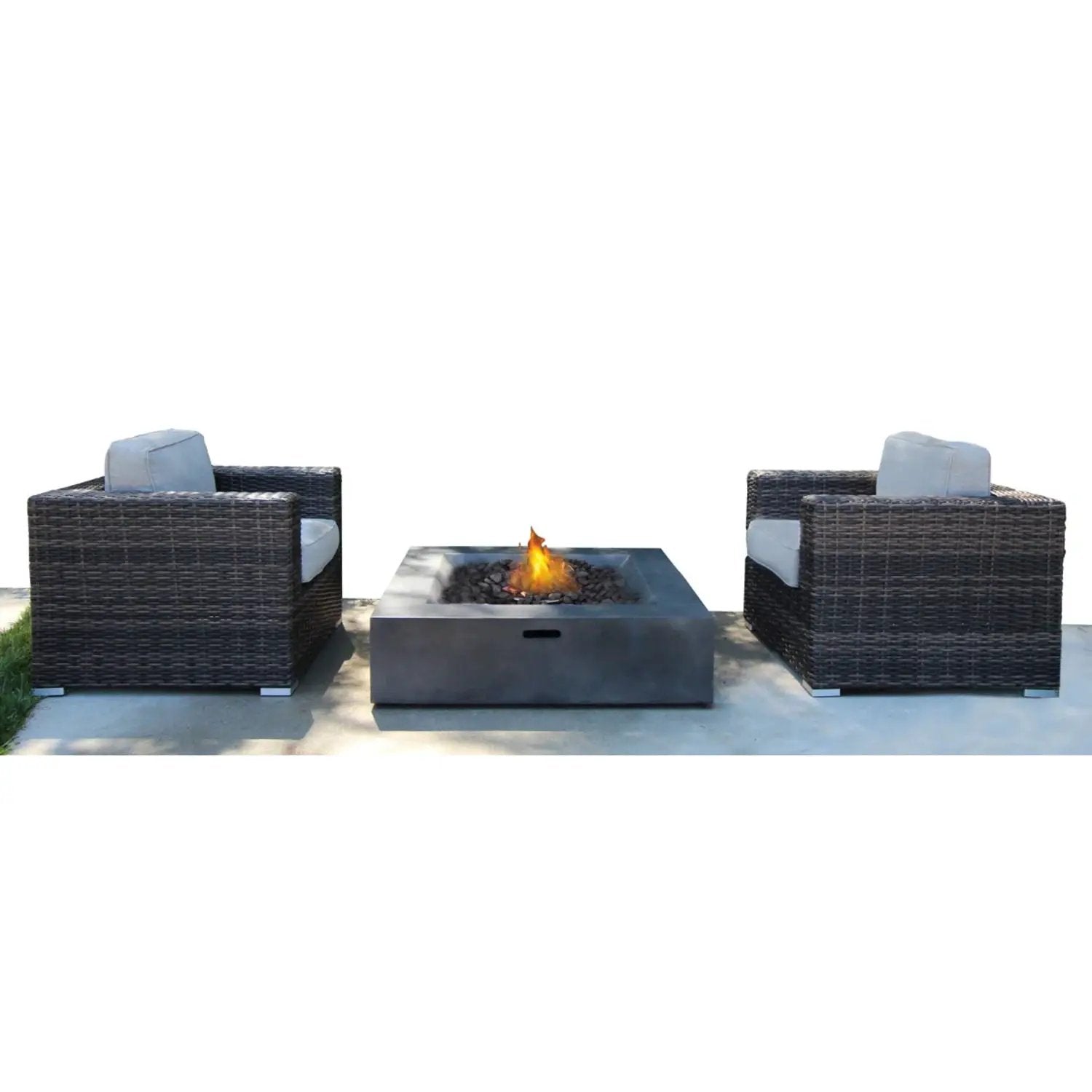 Rattan Wicker Patio Set With Cushions And Concrete Fire Pit by Unique Piece Furniture
