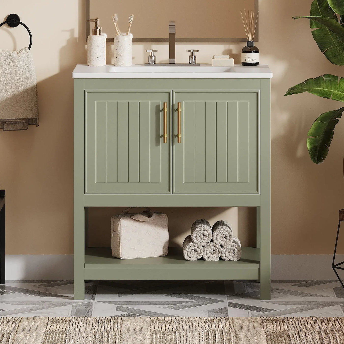 Elegant Bathroom Vanity With Ceramic Sink And Versatile Storage by HouseOfZazla