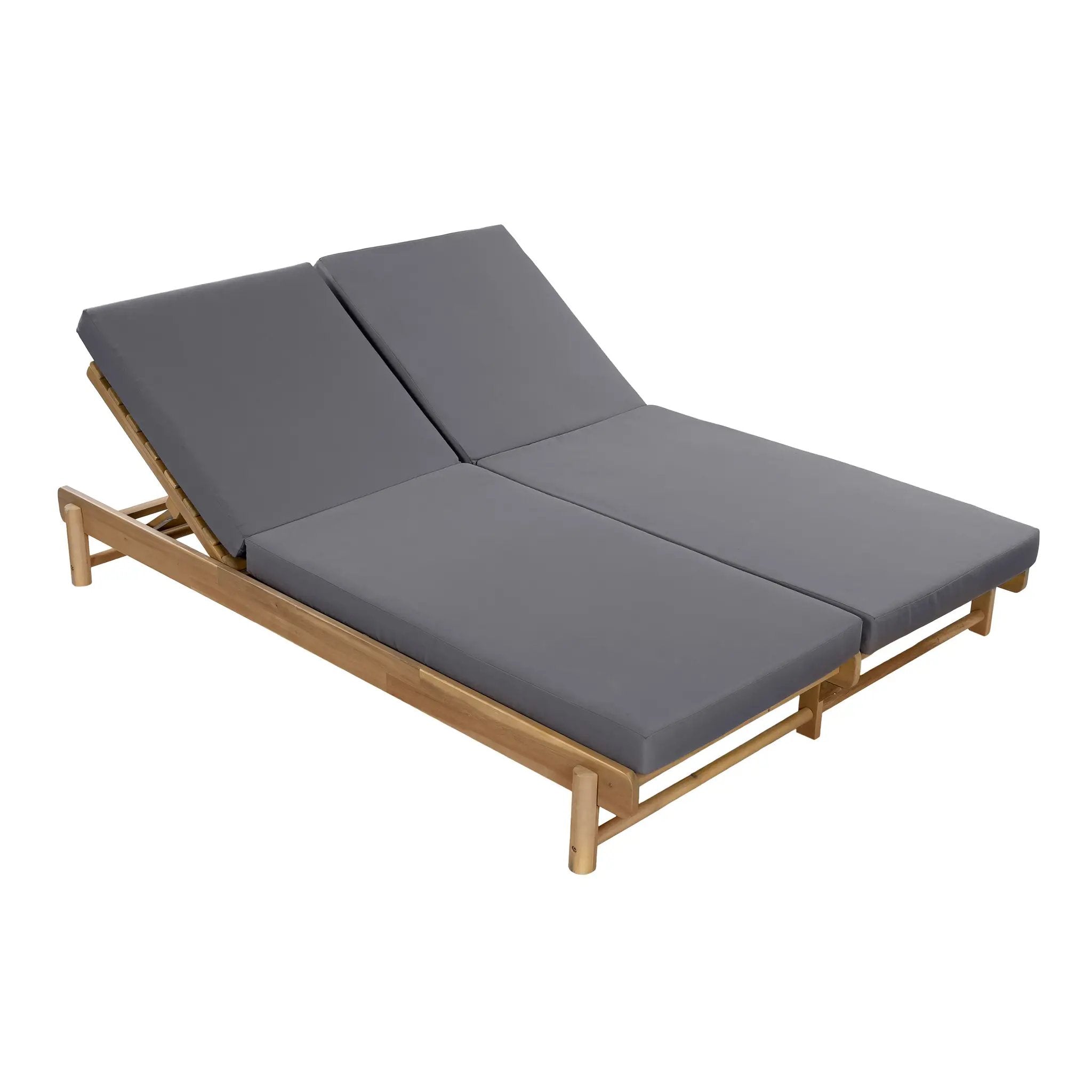 Light Teak Acacia Wood Double Chaise Lounger Set by HouseOfZazla