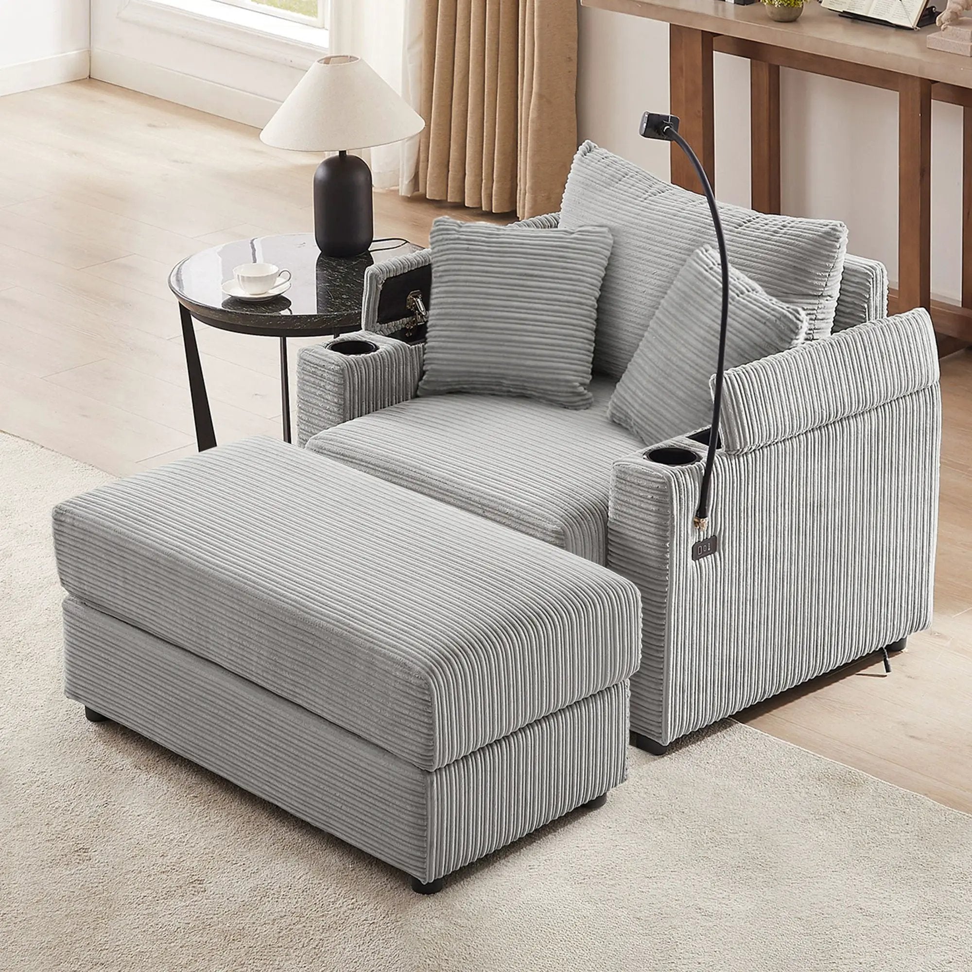 Modern Style Loveseat Sofa Sectional Sofa Couch With Storage Space, A Movable Ottoman, Two USB Ports, Two Cup Holders, A Phone Holder For Living Room by HouseOfZazla