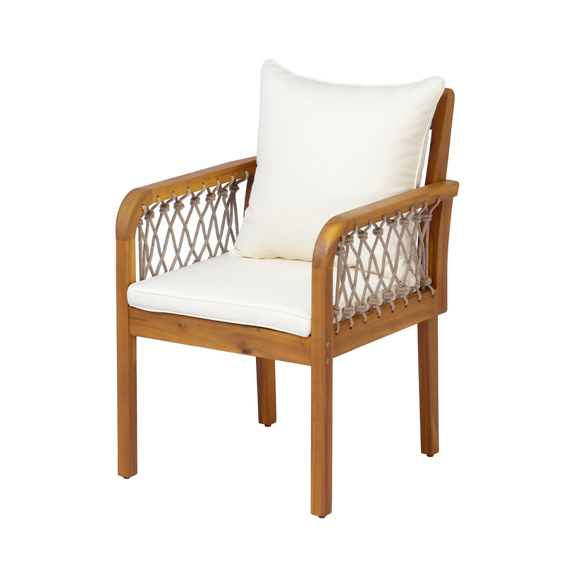 Outdoor Acacia Wood Chairs with Woven Rope Arms - Natural Finish, photo 6 of 10