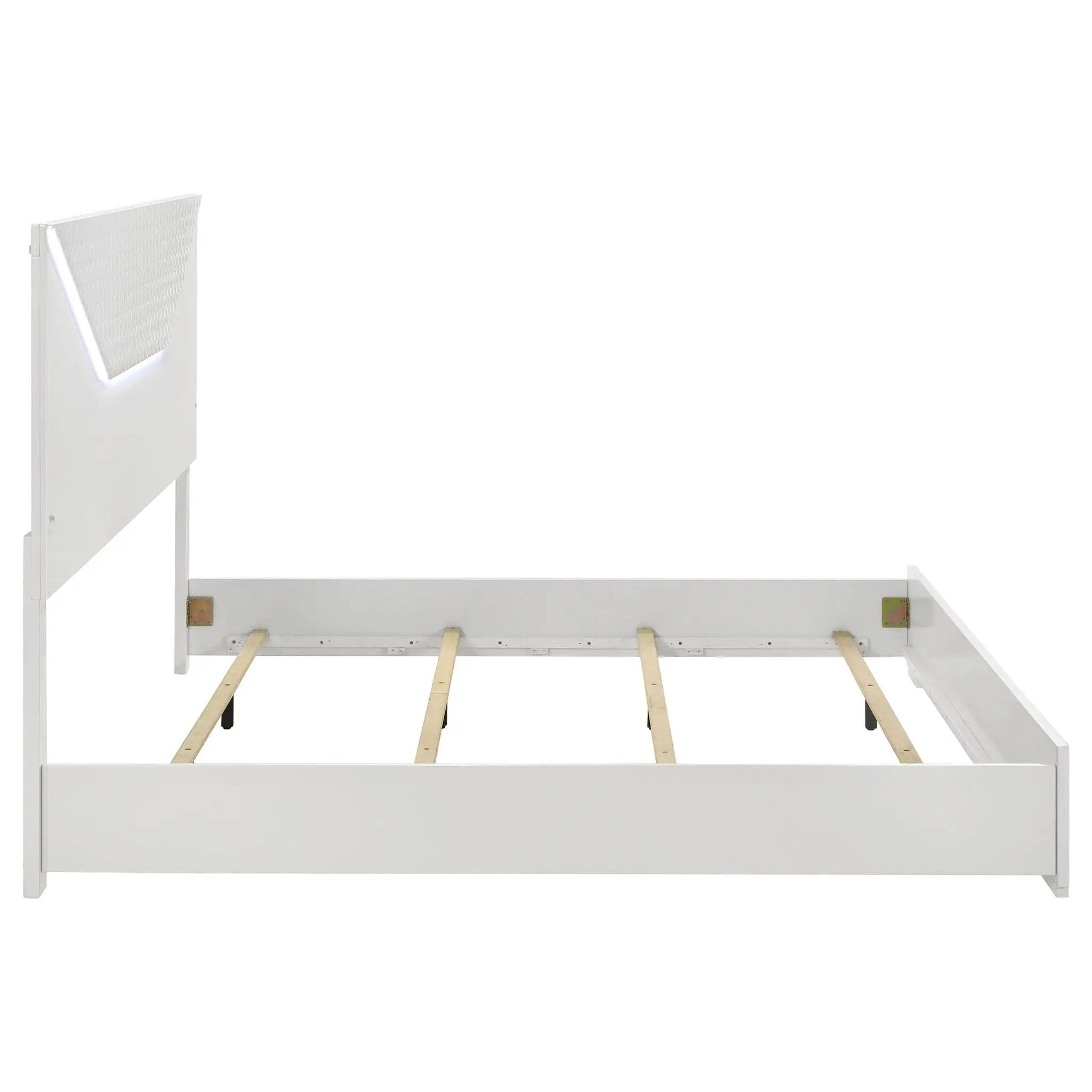 Ives Eastern King Panel Bed LED Headboard White High Gloss by Unique Piece Furniture