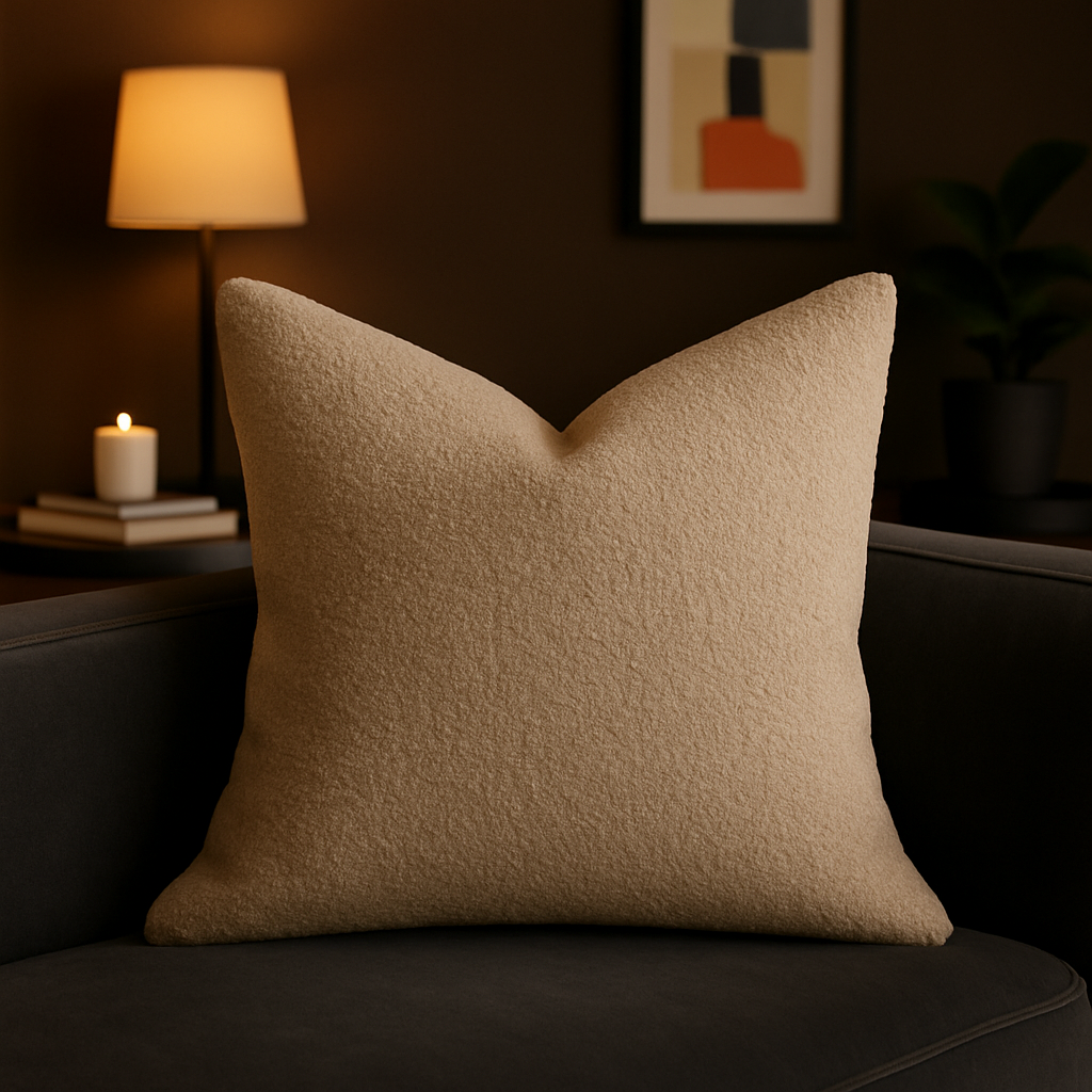 Soft Neutral Throw Pillow with Bouclé Texture - Beige, photo 3 of 5