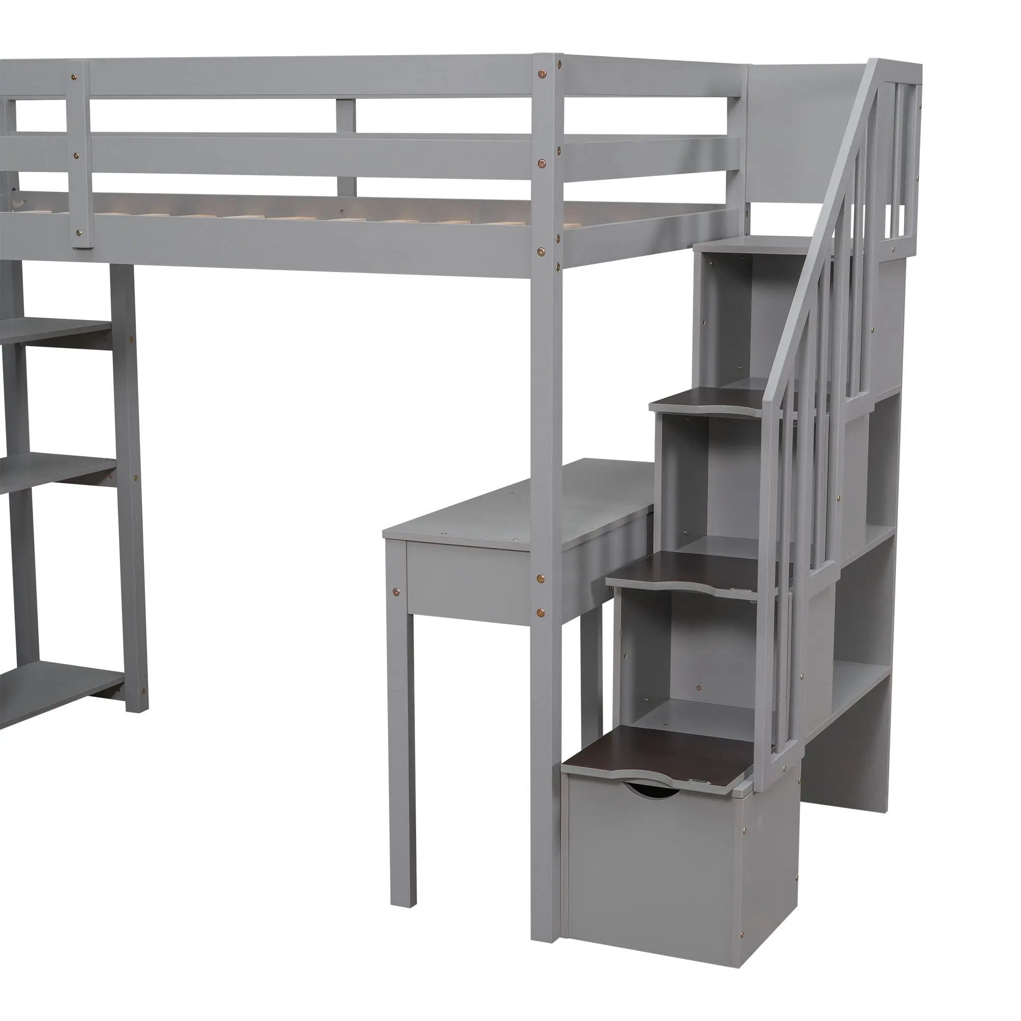 Loft Bed With Storage Drawers, Desk And Stairs With Shelves by Unique Piece Furniture