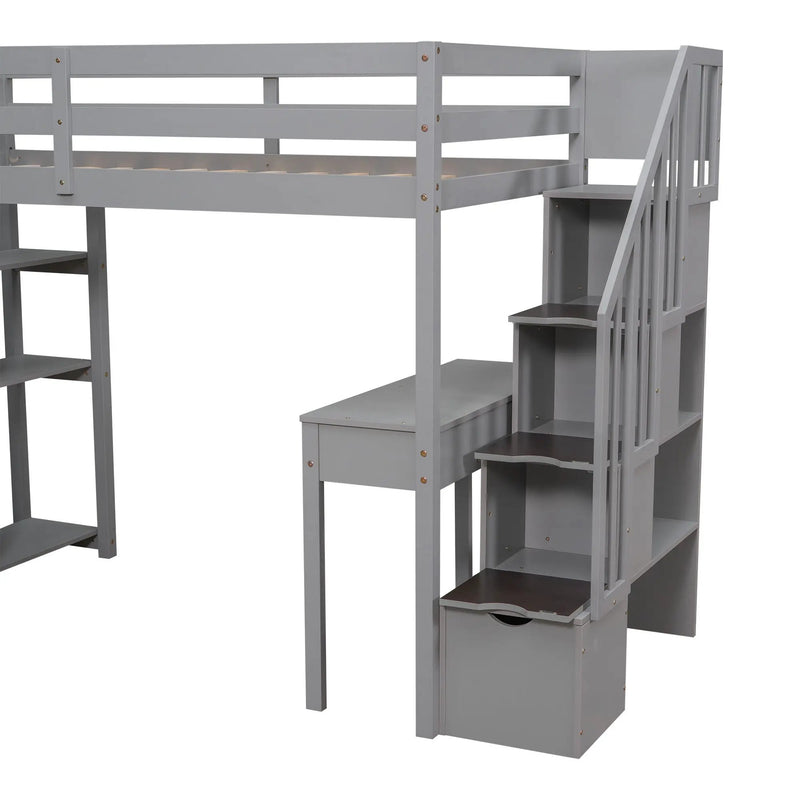 Loft Bed With Storage Drawers, Desk And Stairs With Shelves by Unique Piece Furniture