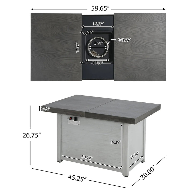 Extendable Rectangle Aluminum Alloy Fire Pit Table, 50,000 BTU by HouseOfZazla