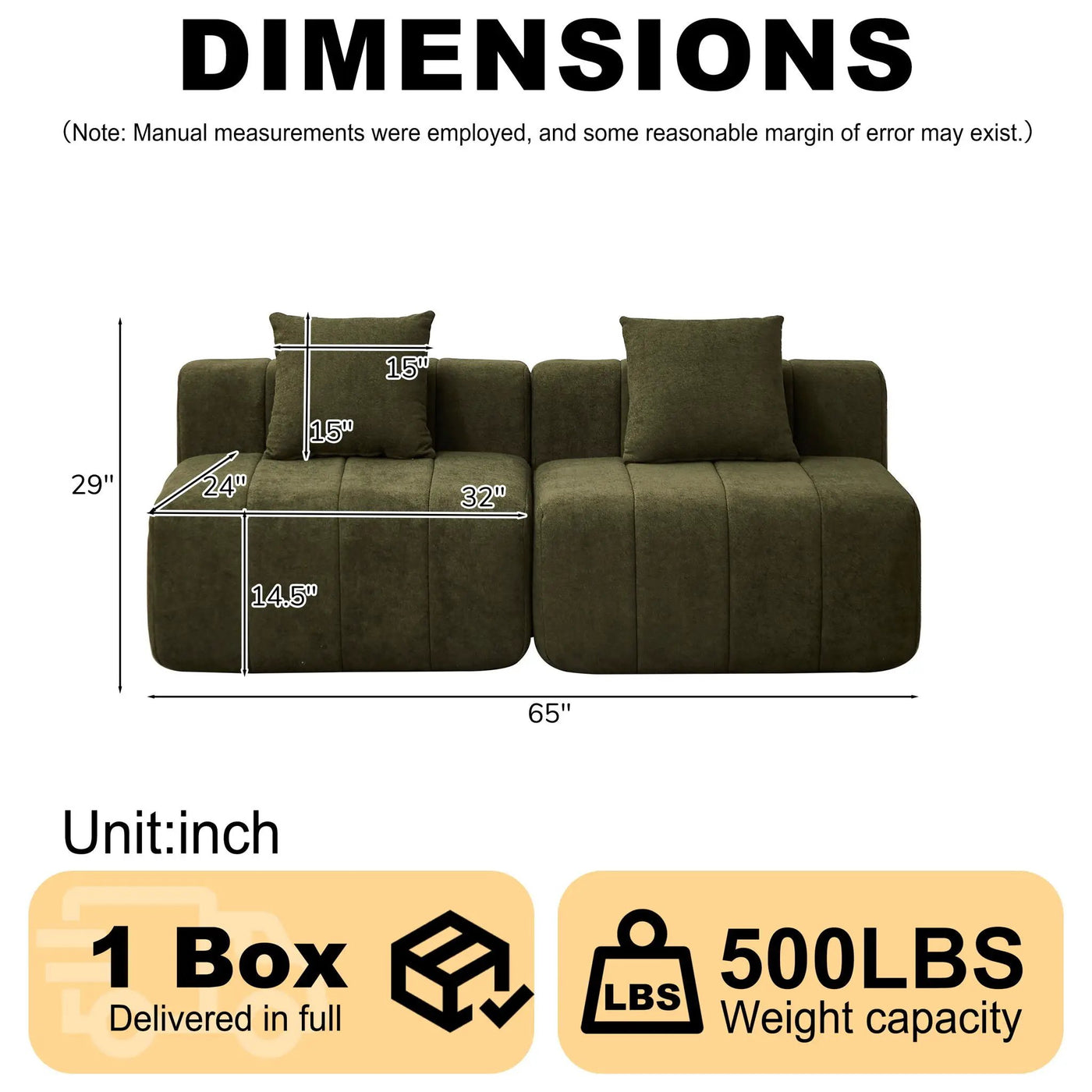 Modular Sectional Sofa With 2 Pillows, Symmetrical Design by HouseOfZazla