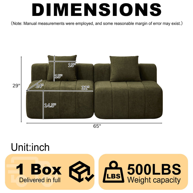 Modular Sectional Sofa With 2 Pillows, Symmetrical Design by HouseOfZazla