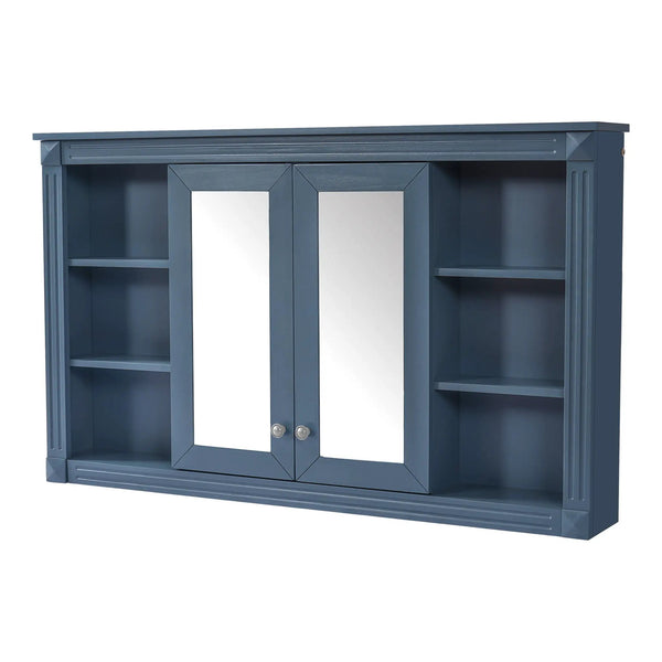 Wall-Mounted Mirror Cabinet With Adjustable Shelf and Open Shelves