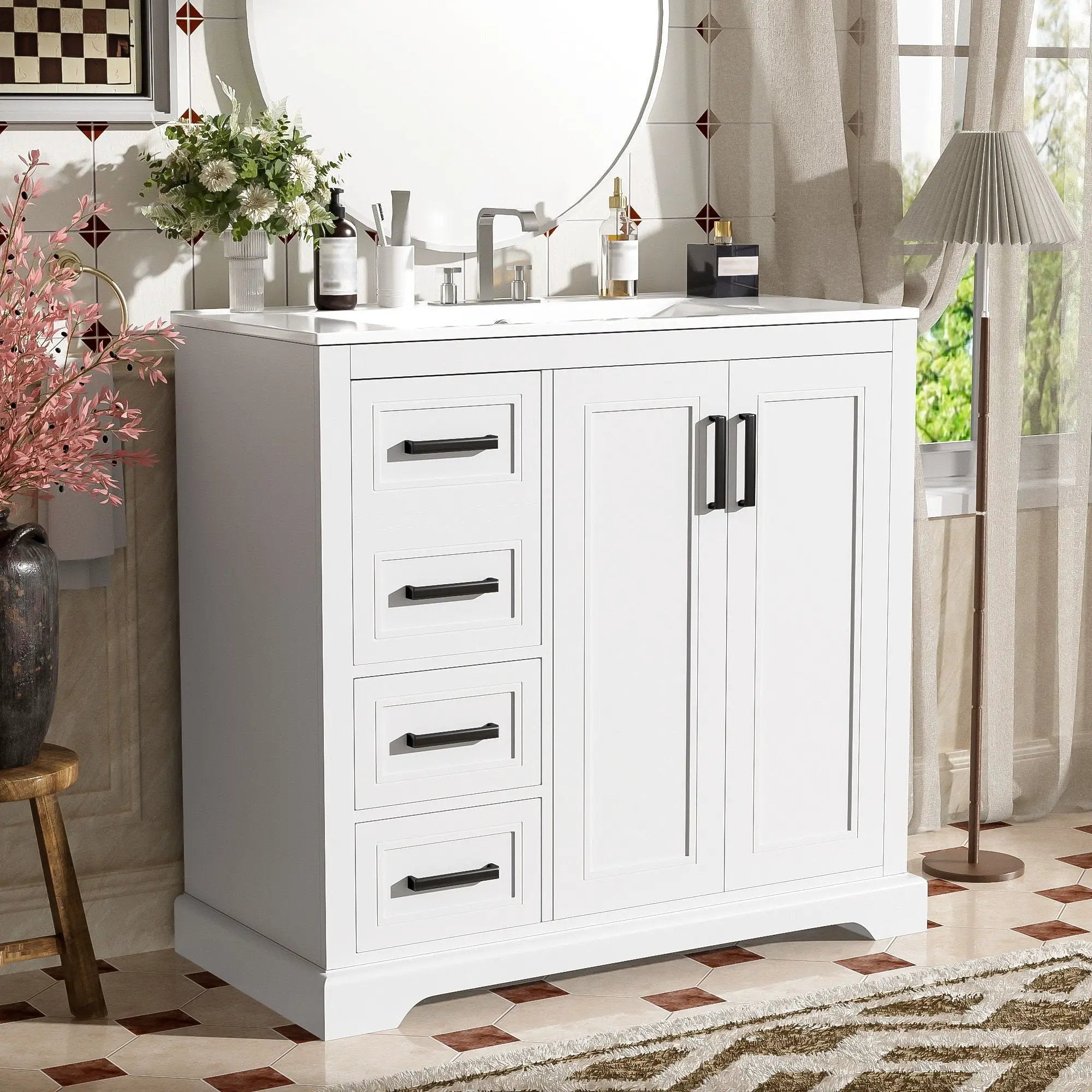 Bathroom Vanity With Sink, Soft Close Doors, Adjustable Shelf & 3 Drawers by HouseOfZazla