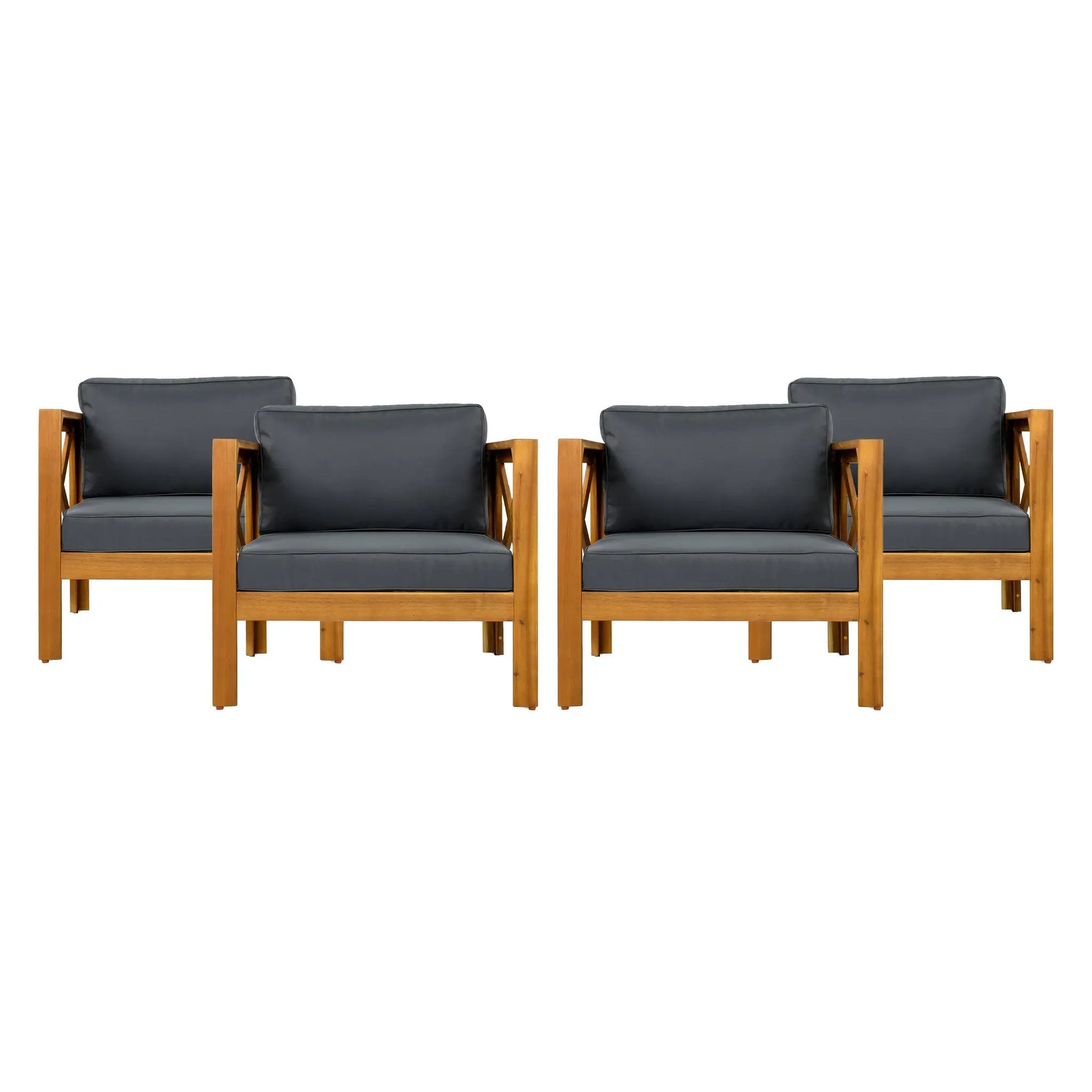 Outdoor Acacia Wood Club Wooden Armchair with Cushions (Set of 4) by HouseOfZazla