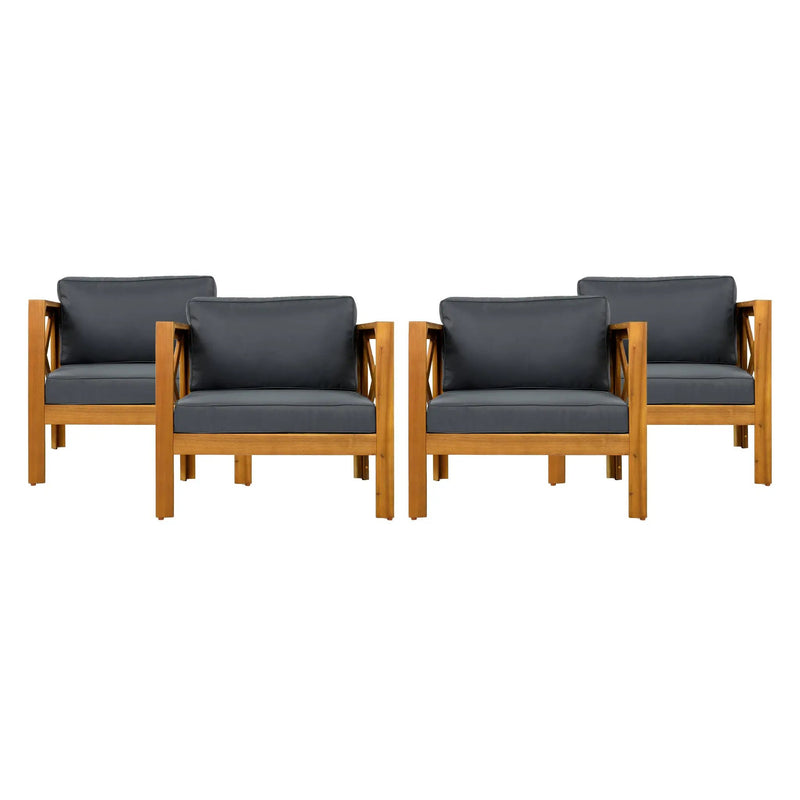 Outdoor Acacia Wood Club Wooden Armchair with Cushions (Set of 4) by HouseOfZazla