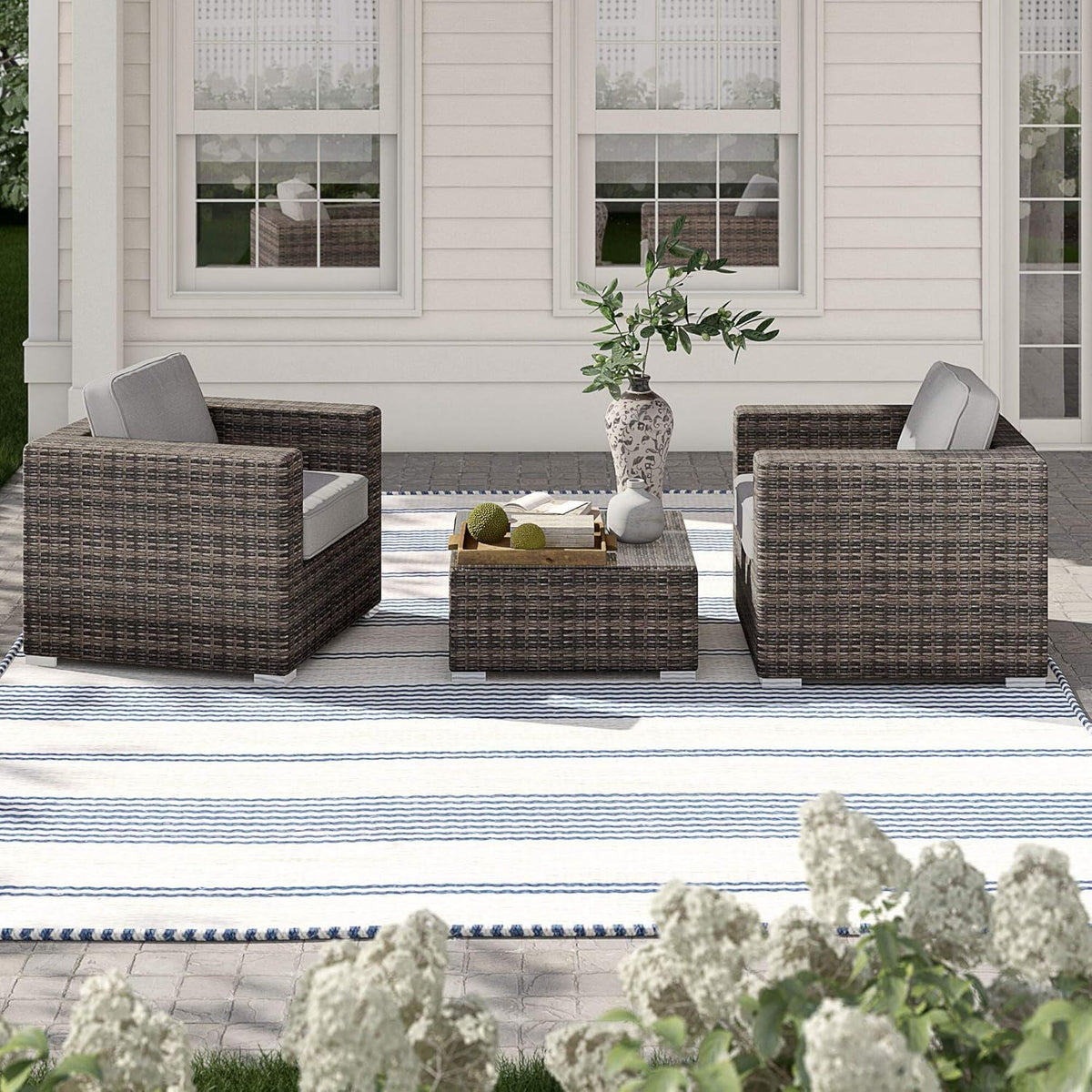 Wicker Seating Group Set With Table And Cushions, photo 32 of 40