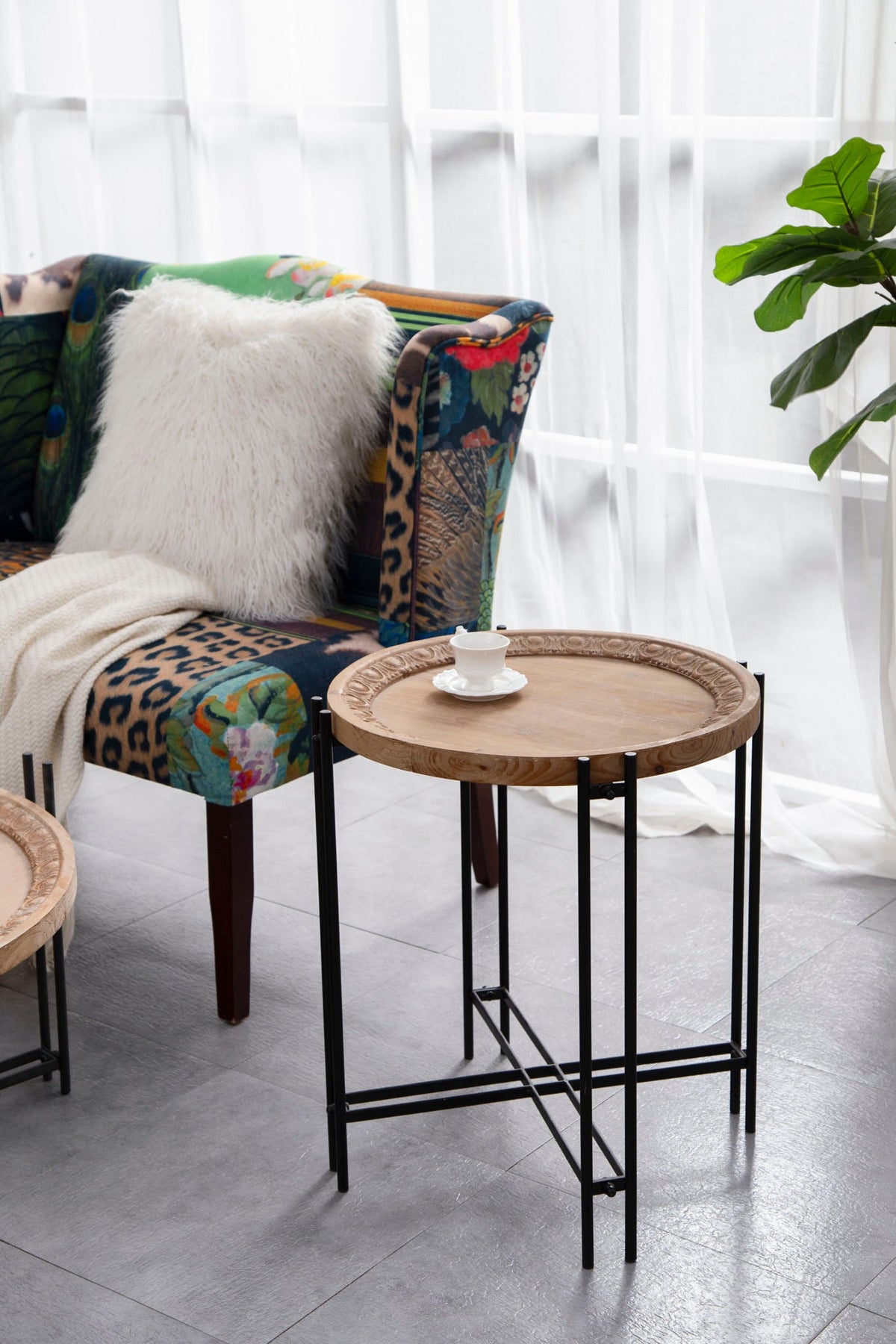 Round Side Table With Wood Top - Black Brown, photo 5 of 10