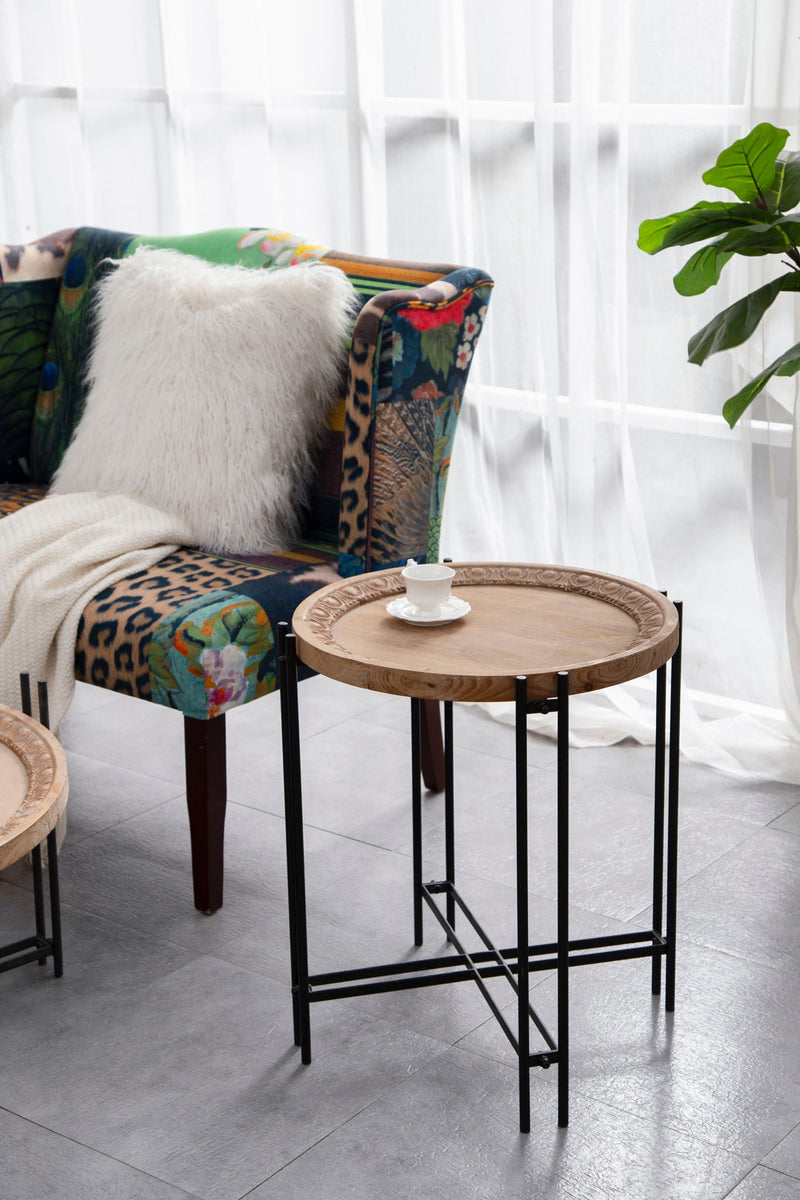 Round Side Table With Wood Top - Black Brown, photo 5 of 10