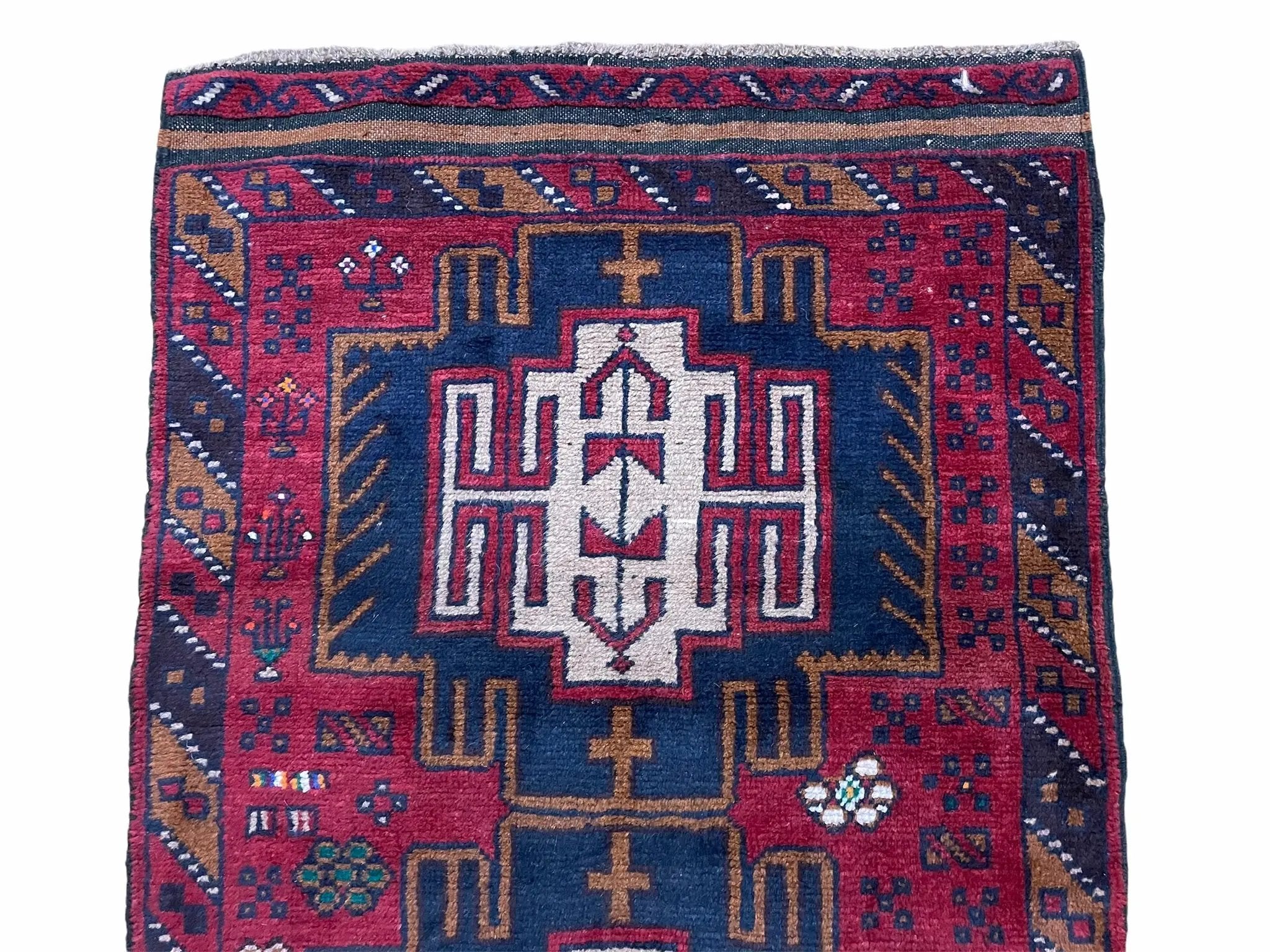 2' 9" X 4' 7" Vintage Handmade Tribal Wool Rug Balouchi Rug Afghan Rug Red Beige by Jewel Rugs