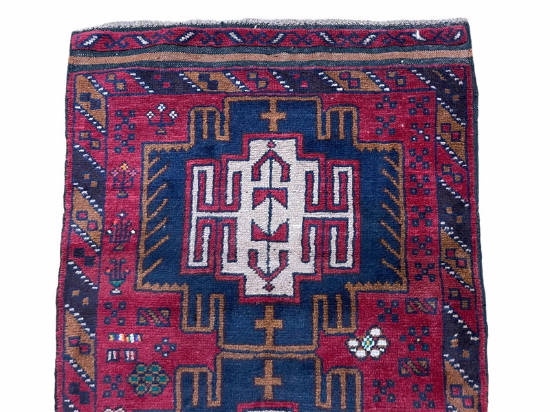 2' 9" X 4' 7" Vintage Handmade Tribal Wool Rug Balouchi Rug Afghan Rug Red Beige by Jewel Rugs