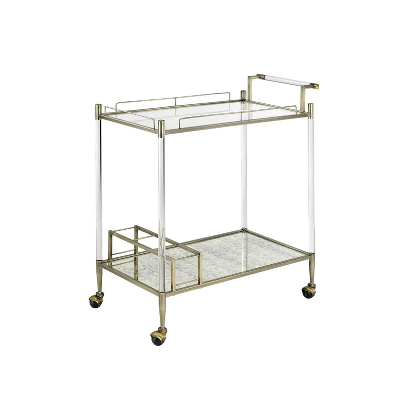 Cirro - Antique Mirror Wire Brass Serving Cart - Antique Brass / White by Unique Piece Furniture