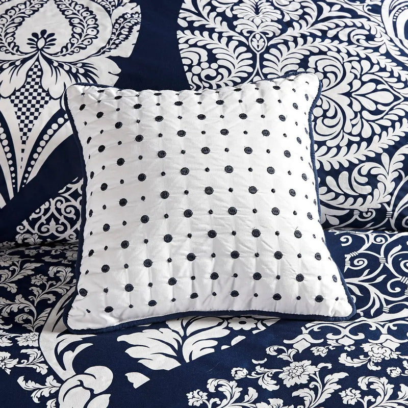 7 Piece Cotton Printed Comforter Set Indigo Queen by HouseOfZazla